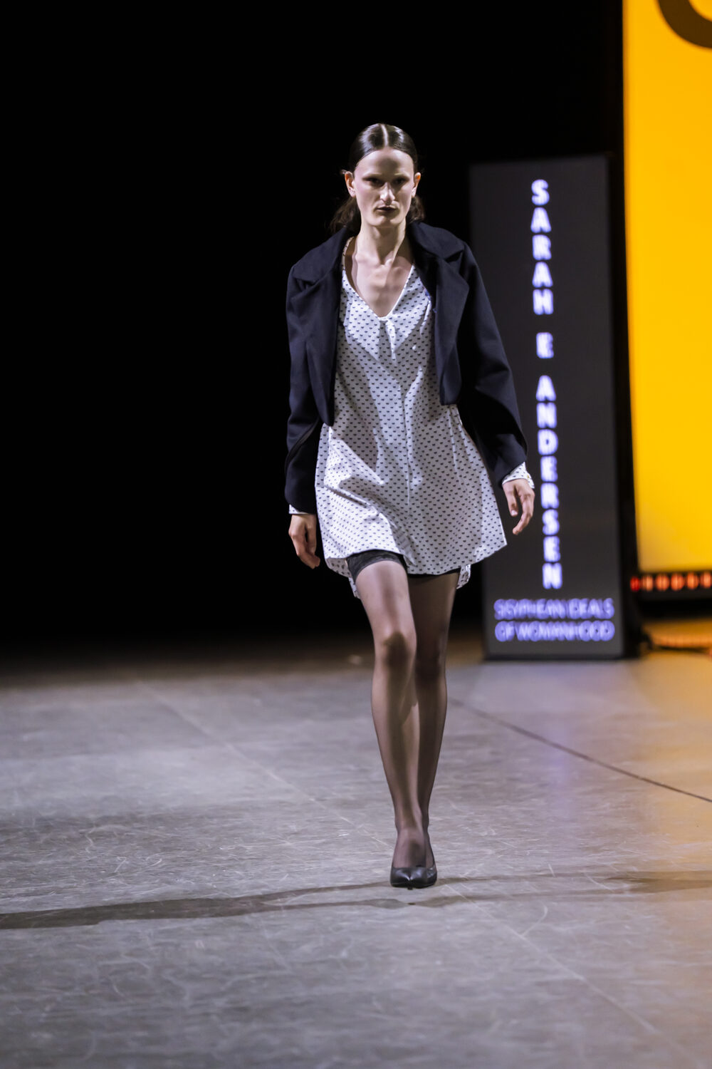 Sisyphean Ideals of Womanhood, Look 2, navy jacket
